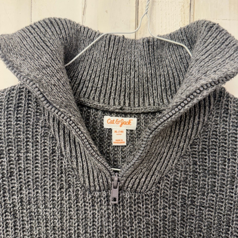 Cat & Jack Quarter Zip Sweater - Gray Blue - Youth XL (16) Size - Picture 2 of 3